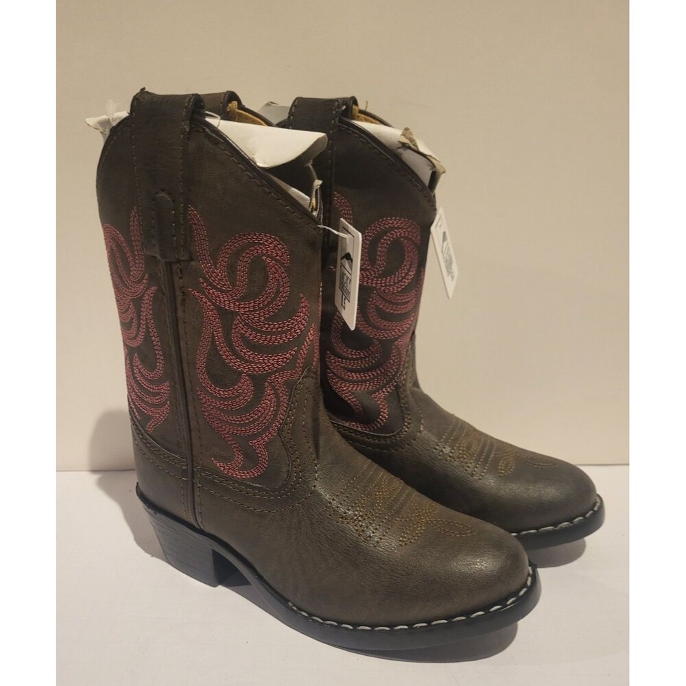 Smoky Mountain Cowboy Boots Monterey Brown Faux Leather Pink Detail Girls 9.5